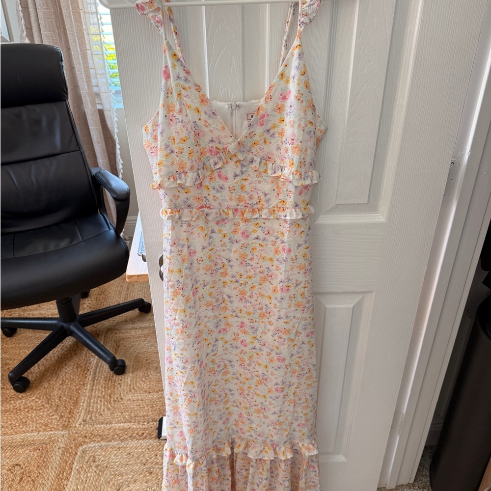 BCBGeneration White Multicolor Floral Knot-Front Sundress